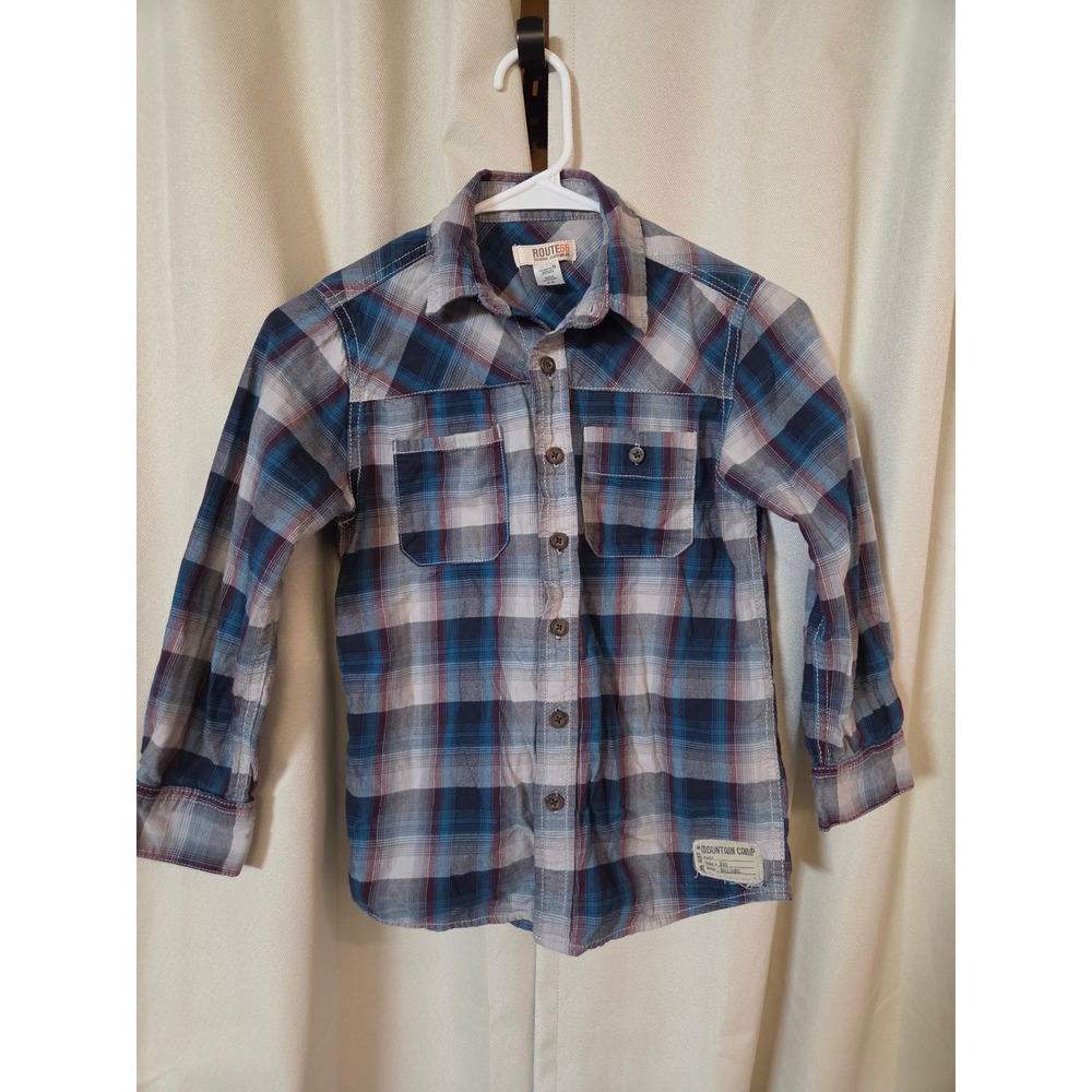 Route 66 Boys Blue Plaid Button Down Shirt Mountain Camp Long Sleeve Size M 8